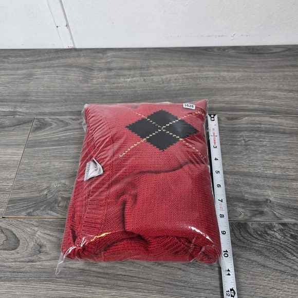 Vintage Jantzen Sweater Womens L Red Argyle Long Sleeve Button Accents - Picture 10 of 12